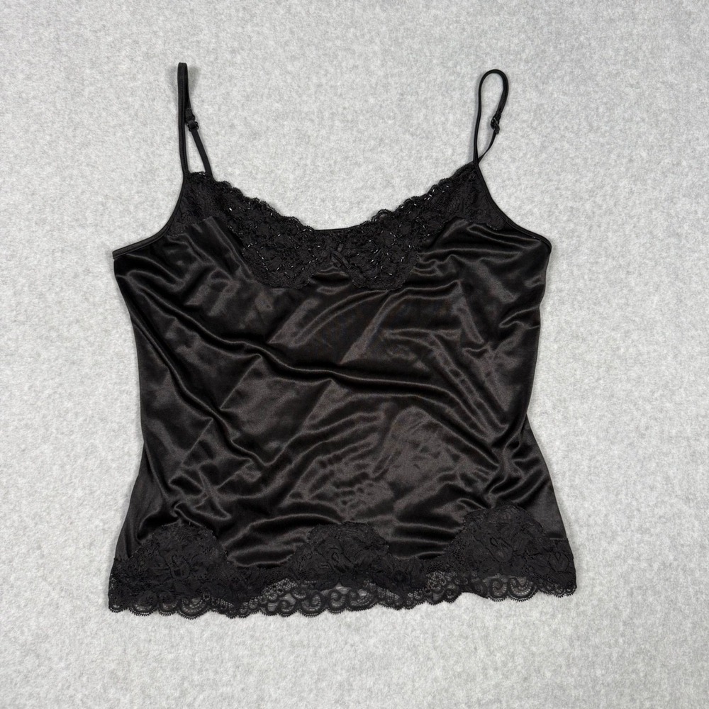 Vintage Y2K Whimsigoth Worthington Black Satin Lace Camisole Tank Top Large